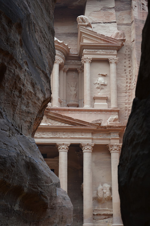 First Glimpse of Petra's Treasury from the Siq