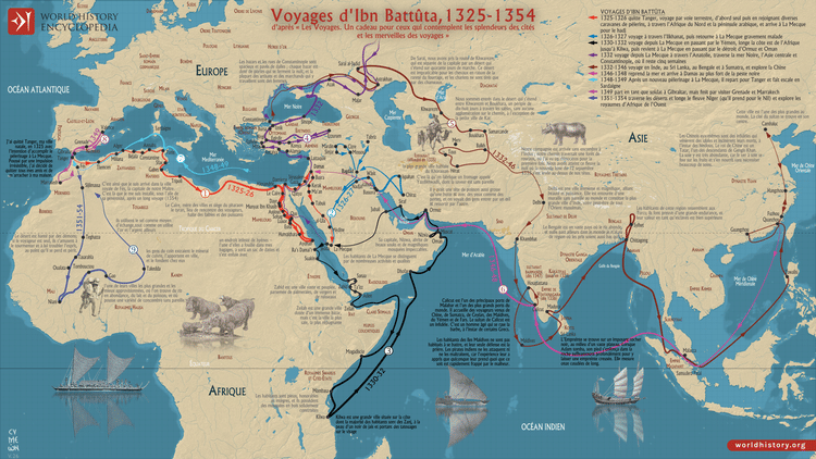 Carte des voyages d'Ibn Battûta, 1325-1354