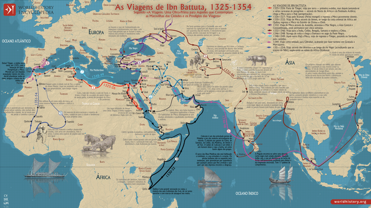 Mapa As Viagens de Ibn Battuta, 1325-1354