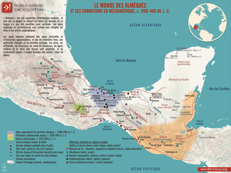 Carte du monde olmèque et ses connexions en Mésoamérique