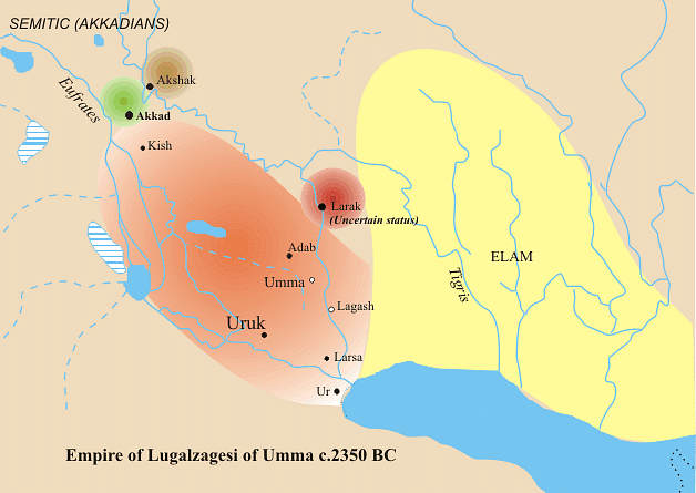 Map of Lugalzagesi's Domains