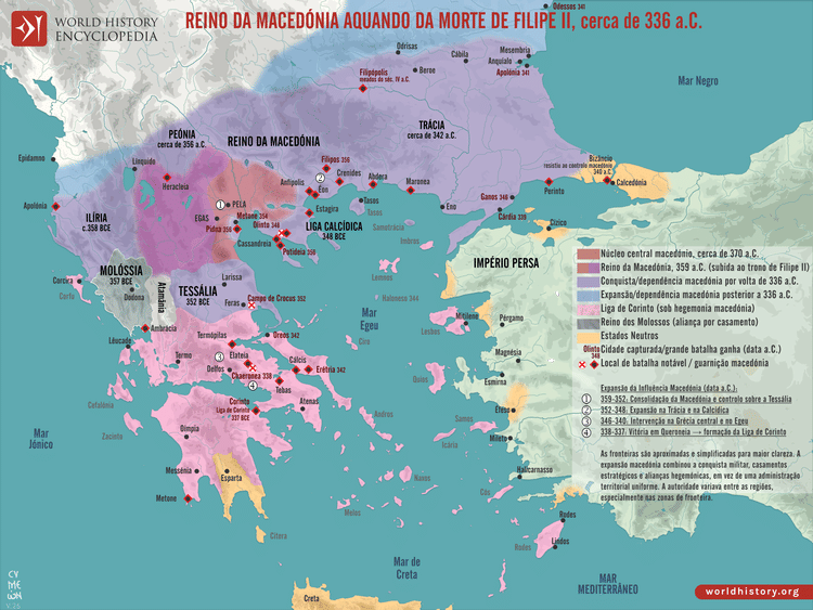 Mapa Reino da Macedónia Aquando da Morte de Filipe II, cerca de 336 a.C.