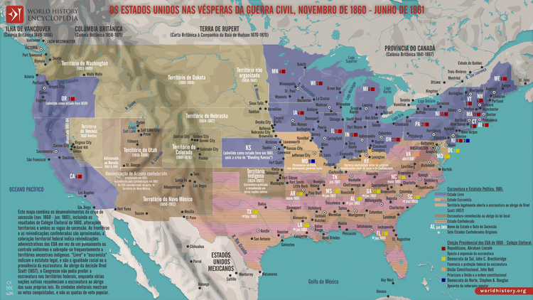 Mapa dos Estados Unidos na Véspera da Guerra Civil, 1861