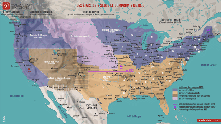 Carte des États-Unis selon le compromis de 1850