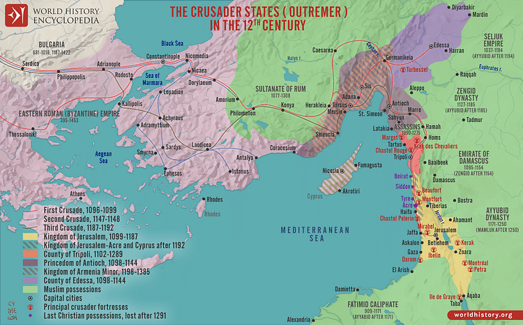 Map of 12th-Century Crusader States (Outremer)