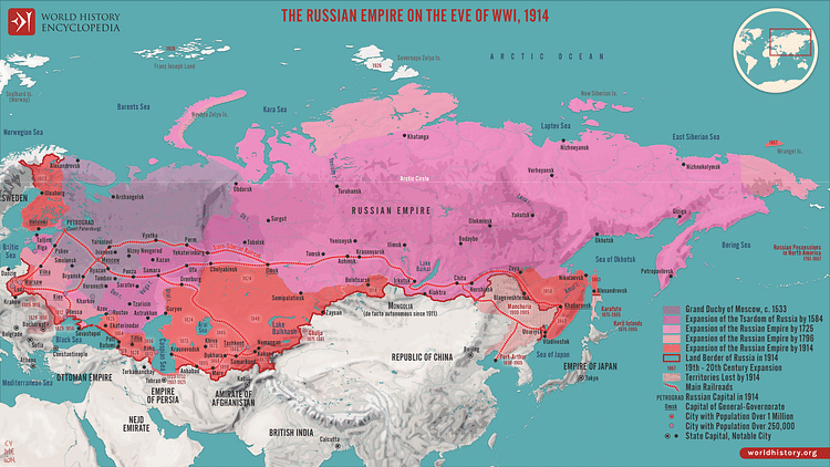 Map of the Russian Empire on the Eve of WWI, 1914