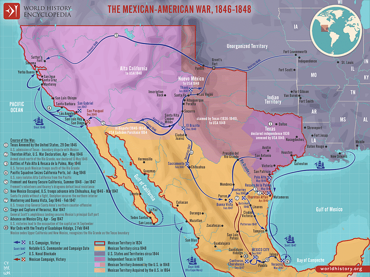 Map of the US-Mexican War of 1846-1848