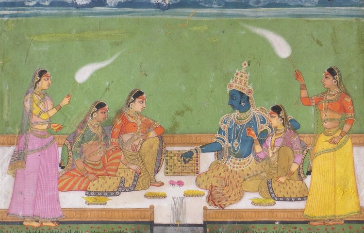 Krishna and Radha Playing Chaturanga