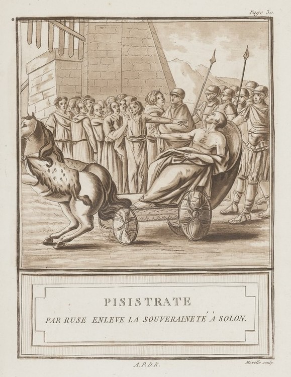 A Wounded Pisistratus Rides Into the Agora