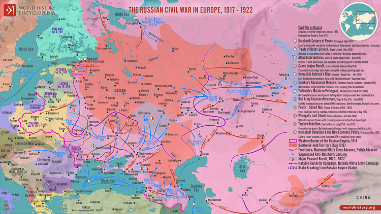 Map of the Russian Civil War in Europe (1917–1922)