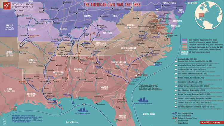 Map of the American Civil War, 1861-1865
