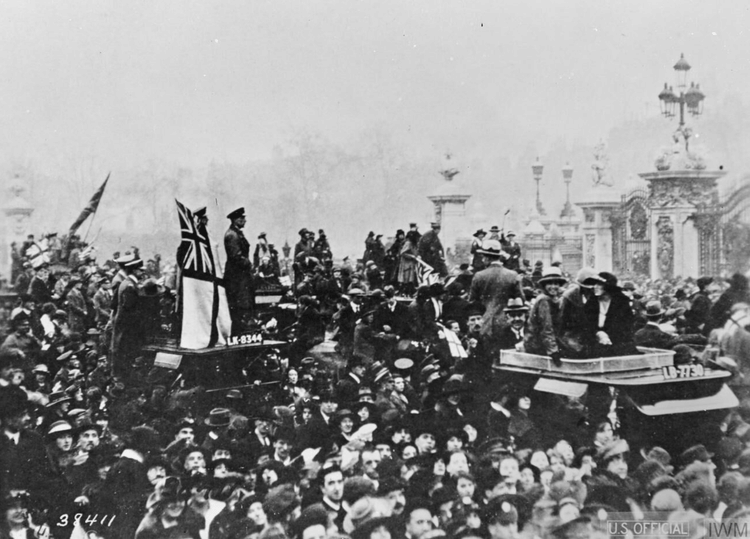 Crowds in London Celebrating the WWI Armistice