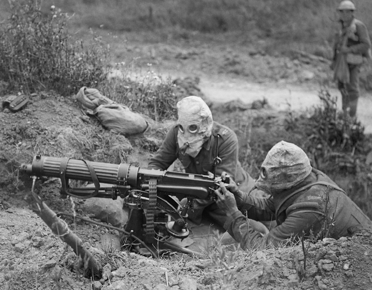 British Soldiers Wearing Gas Hoods, 1916