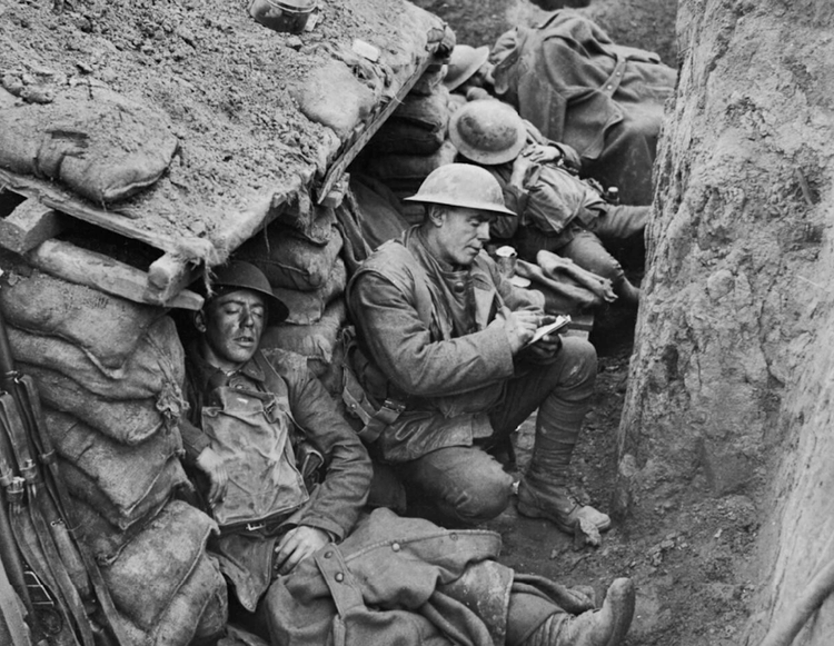 WWI Soldier Writing in the Trenches