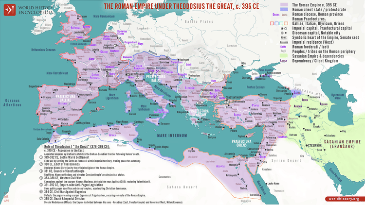 Map of the Roman Empire under Theodosius the Great, c.395