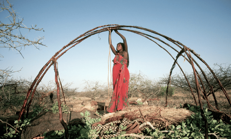 Somali Woman Building a Traditional House