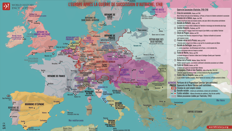 Carte de l’Europe après la guerre de Succession d’Autriche, 1748