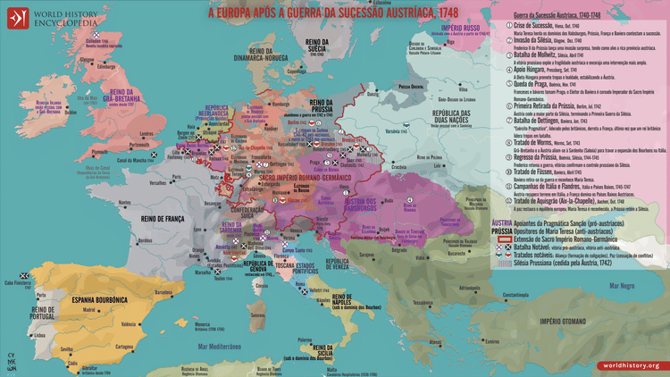 Mapa A Europa Após a Guerra da Sucessão Austríaca, 1748