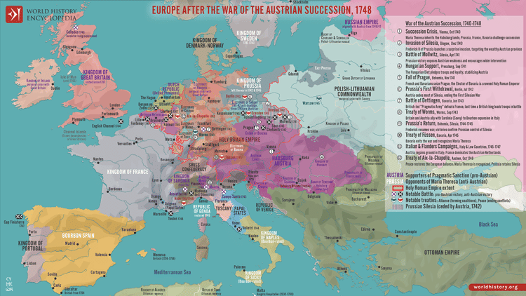 Map of Europe after the War of the Austrian Succession, 1748
