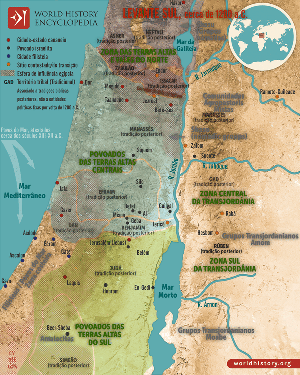 Mapa o Levante Sul, cerca de 1200 a.C.