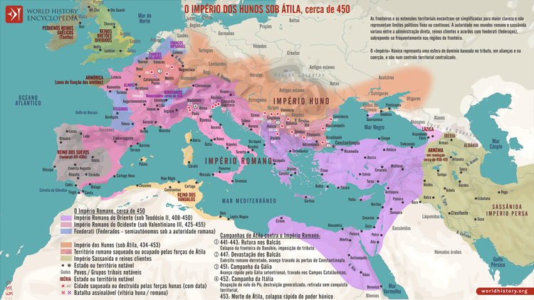 Mapa O Império dos Hunos sob Átila, cerca de 450