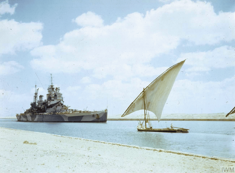 Battleship and Felucca on the Suez Canal