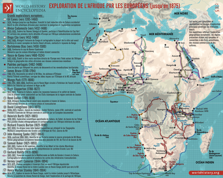 Carte de l’exploration de l’Afrique par les Européens, vers 1434-1877