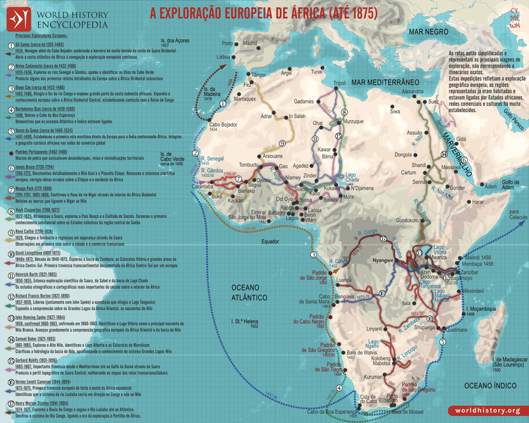 Mapa da Exploração Europeia de África, cerca de 1434-1877