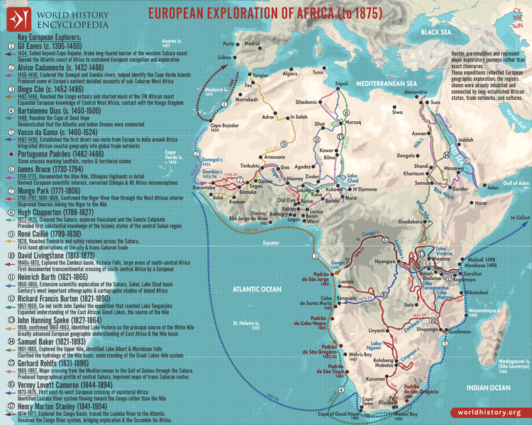 Map of European Exploration of Africa, c. 1434-1877