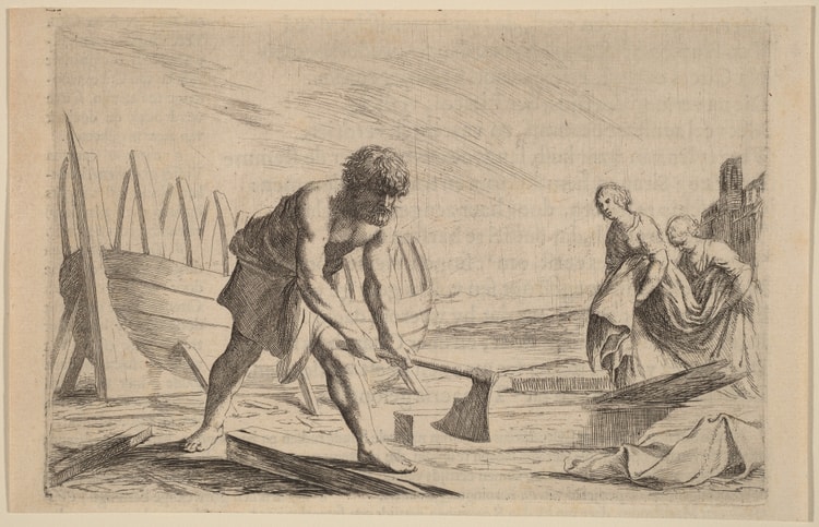 Odysseus Constructs a Raft to Depart the Island of Ogygia