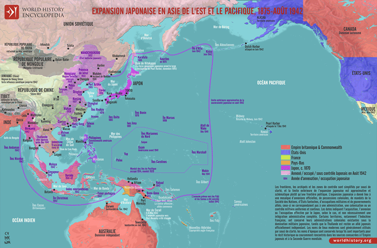 Carte de l'expansion japonaise en Asie et dans le Pacifique, 1875-1942