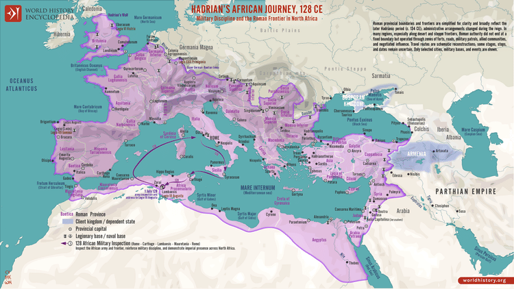 Map of Hadrian’s African Journey, 128 CE