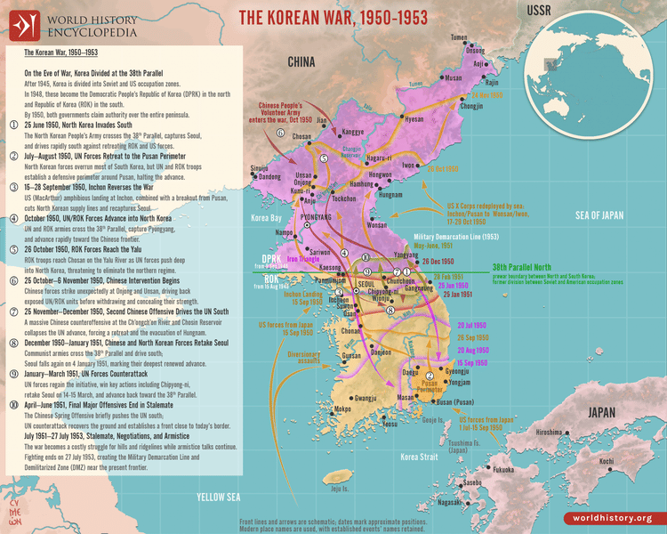 Map of the Korean War, 1950–1953
