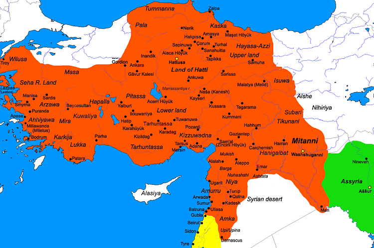 Map of the Hittite Empire (c. 1300 BC)
