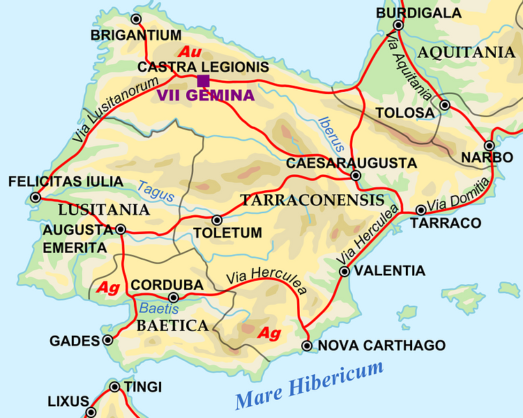 Map of the Iberian Penninsula in 125 AD