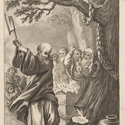 Boniface cuts down holy oak of 'Jupiter' or Donar