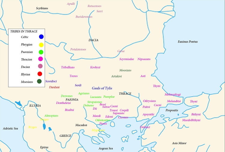 Map of the Tribes in Thrace