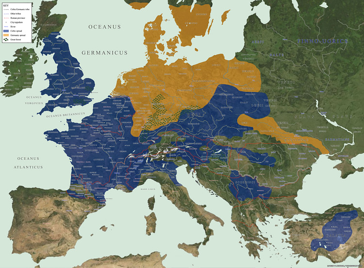 Map of Celtic and Germanic Tribes