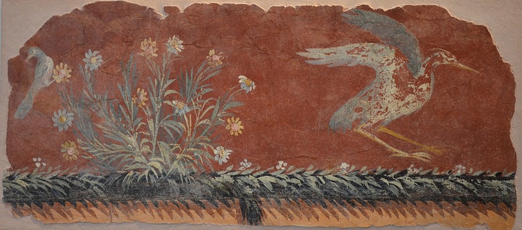 Roman fresco with flowers and birds