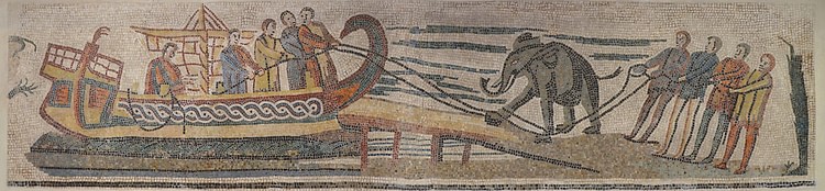 Roman Mosaic Showing the Transport of an Elephant