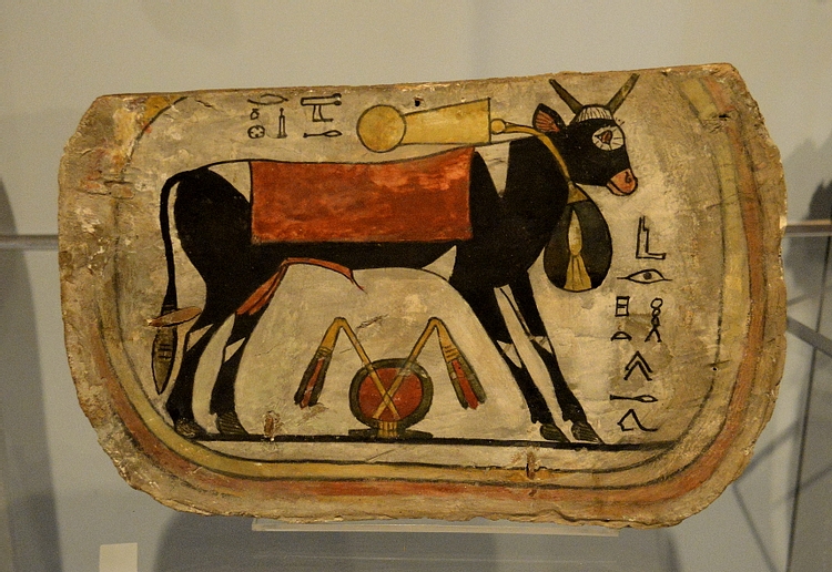 Painted Coffin Footboard with Apis Bull
