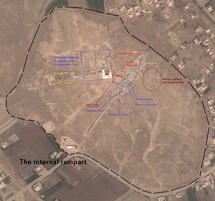 Labelled map of Mari, modern-day Tell Hariri, Syria