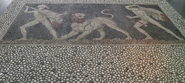 Lion Hunt Pebble Mosaic from Pella