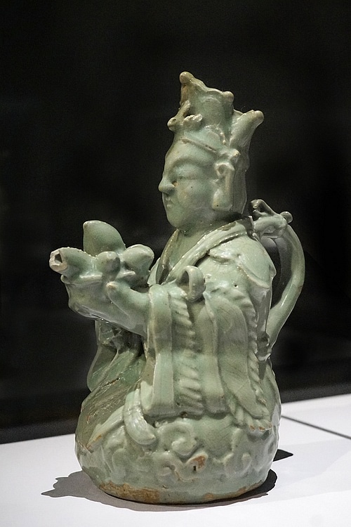 Taoist Figure Celadon Pitcher, Goryeo Dynasty