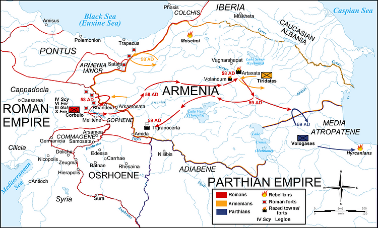 Map Roman-Parthian War, 58-60 CE