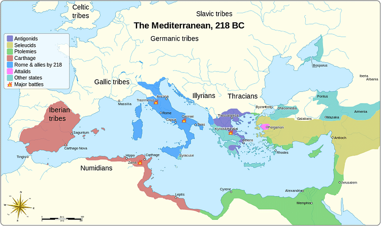 Empires of the Mediterranean, 218 BCE.