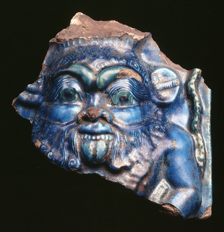 Bes, Blue Glazed Relief