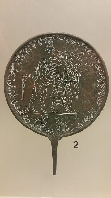 Etruscan Bronze Mirror with Nymph & Silenus