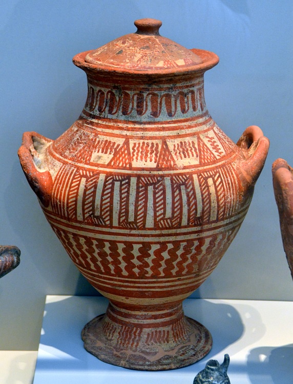 Etruscan Red on White Pottery Vessel
