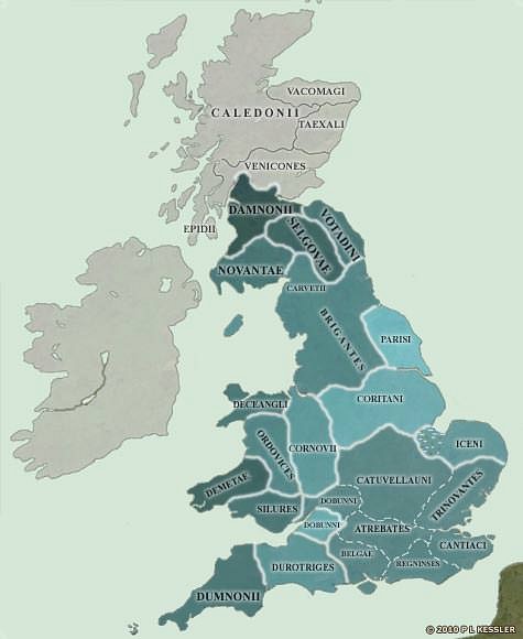 Map of the British Isles in AD 43